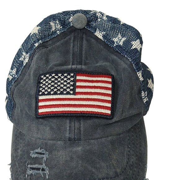CC Exclusives Denim Strapback Cap Women One Size US Flag Broken-in Ripped - Picture 2 of 7